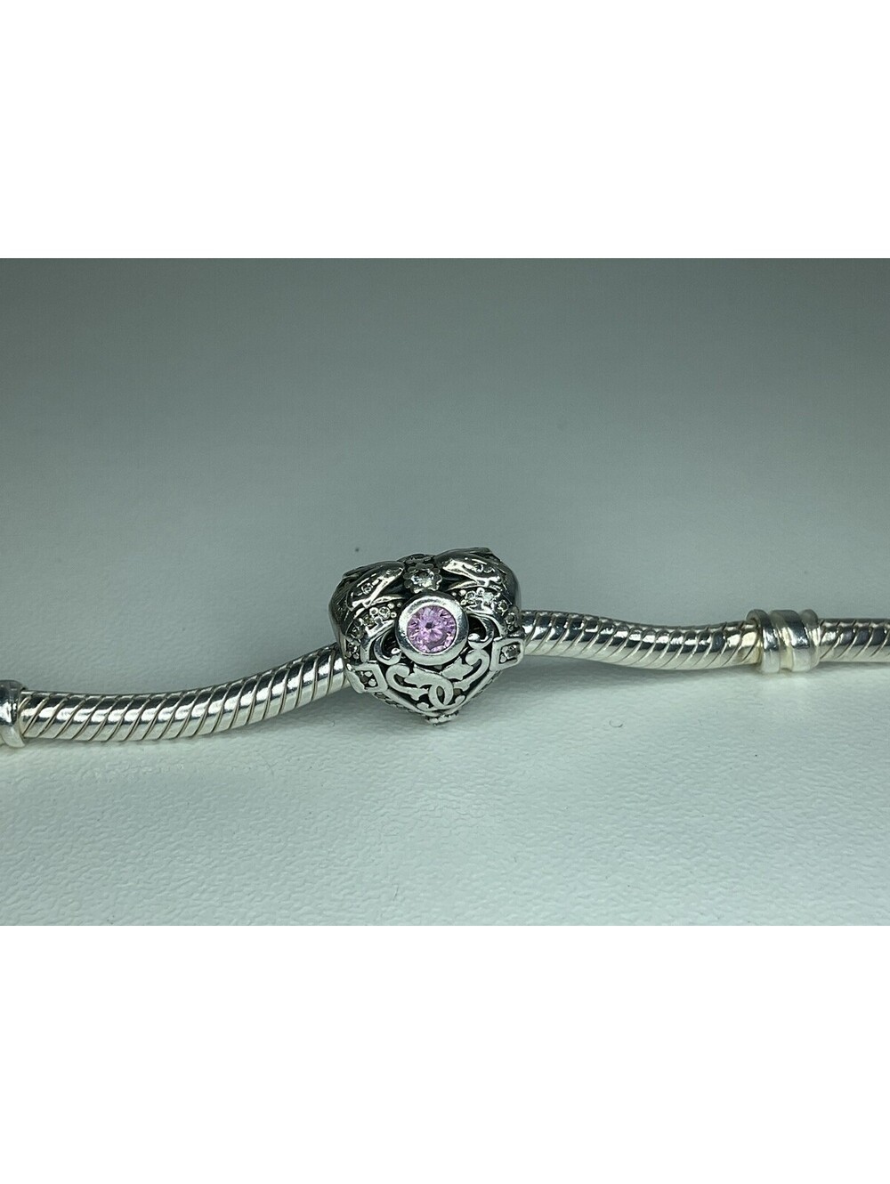 Pandora Opulent Heart Charm Retired Pink Orchid Stone